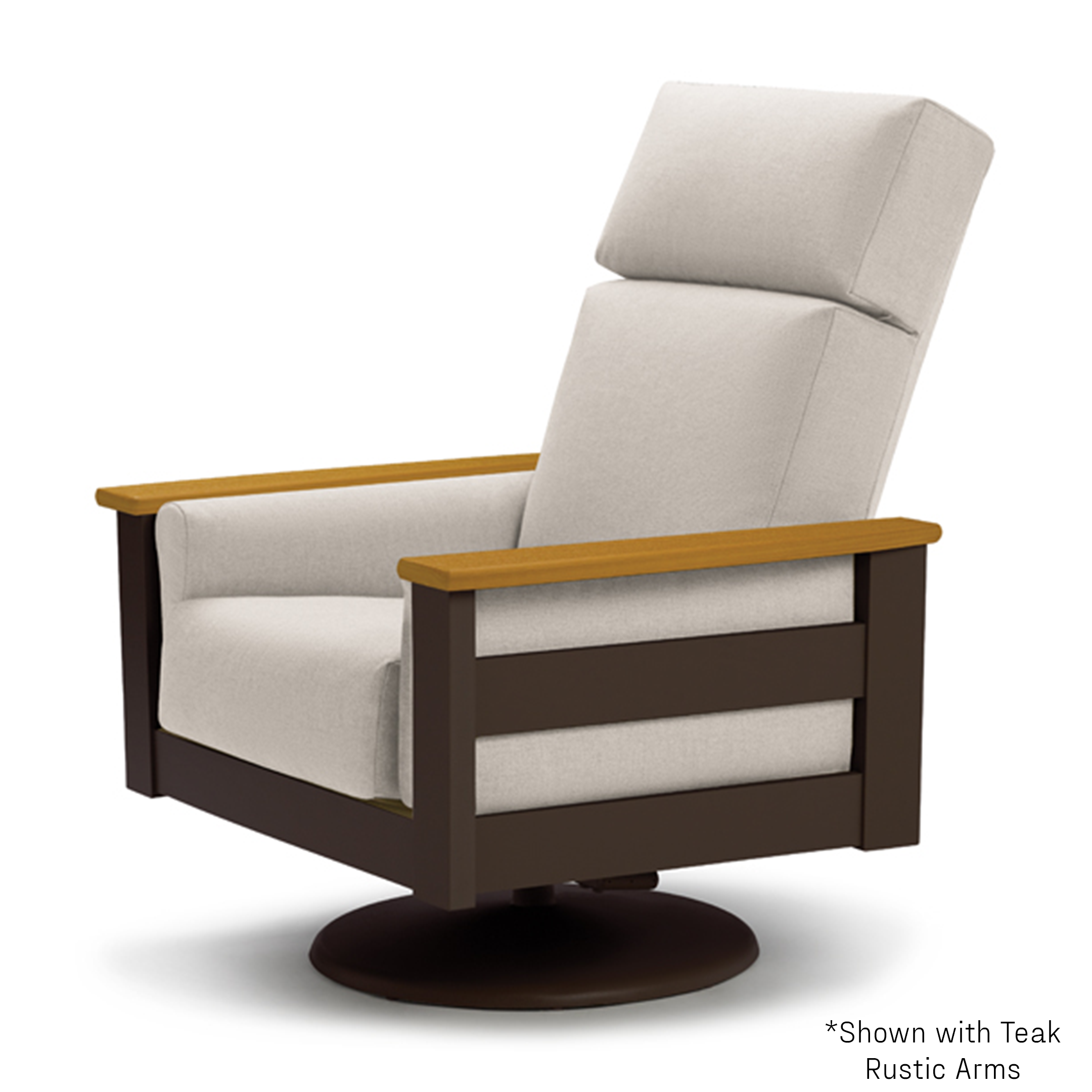 Telescope Leeward MGP Supreme Premier Swivel Rocker w/ RT0 Teak Rustic Arms – Customizable Outdoor Chair
