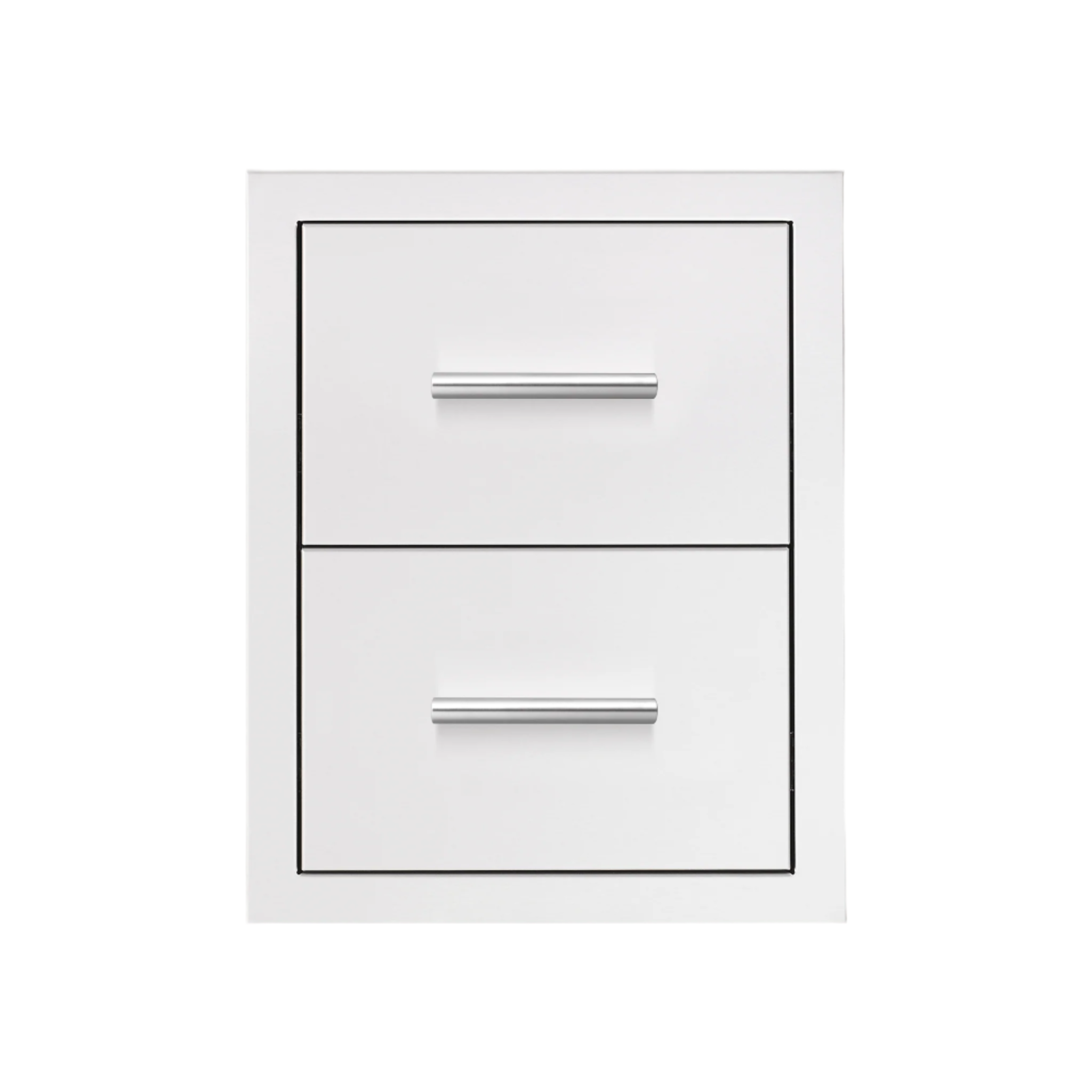 Summerset Grills 17 inch double storage drawer with two closed white drawers and sleek handles.