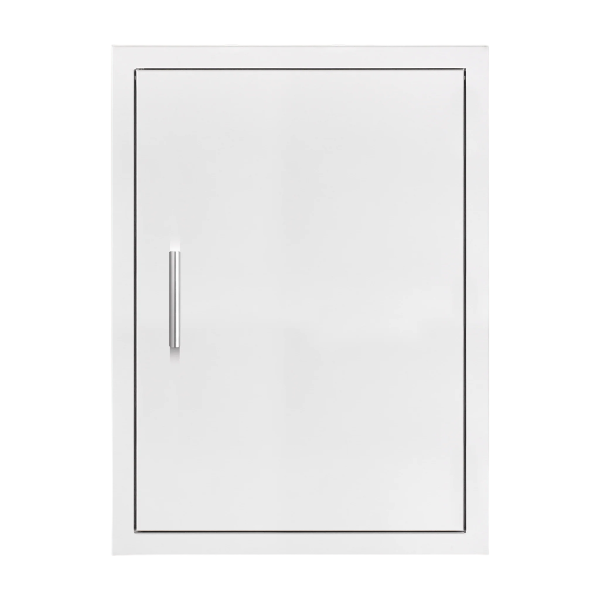 Summerset Grills 20x27 inch vertical access door with a masonry frame return, featuring a stainless steel finish and a curved handle.