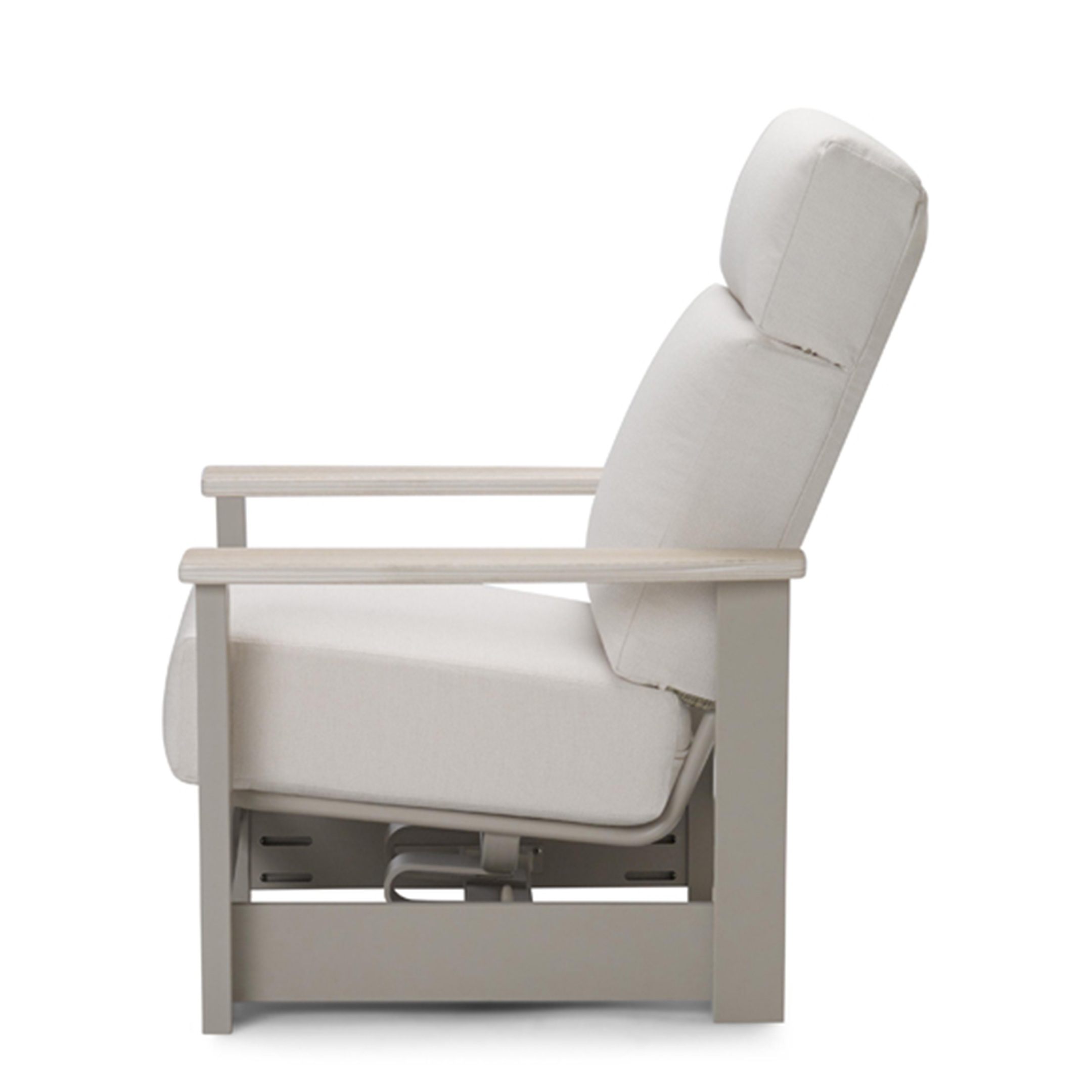 Telescope Leeward MGP Supreme Cushion Hidden Motion Arm Chair w/ RT0 Teak Rustic Arms – Customizable Outdoor Chair