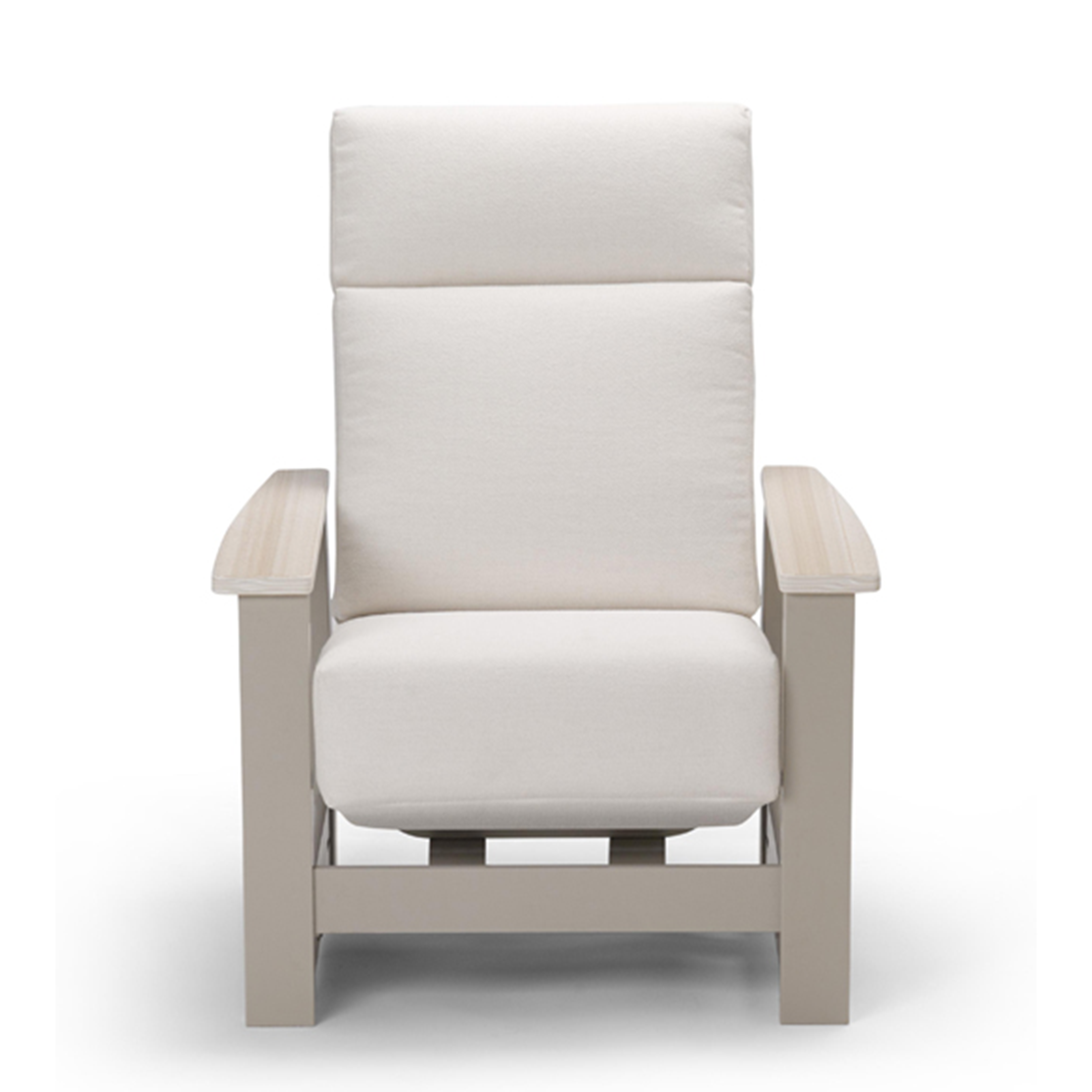 Telescope Leeward MGP Supreme Cushion Hidden Motion Arm Chair w/ RT0 Teak Rustic Arms – Customizable Outdoor Chair