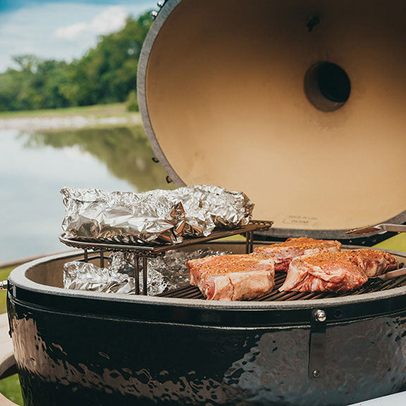 Primo Ceramic Grills Round Charcoal All-In-One Stand, Side Shelves, Ash Tool and Grate Lifter