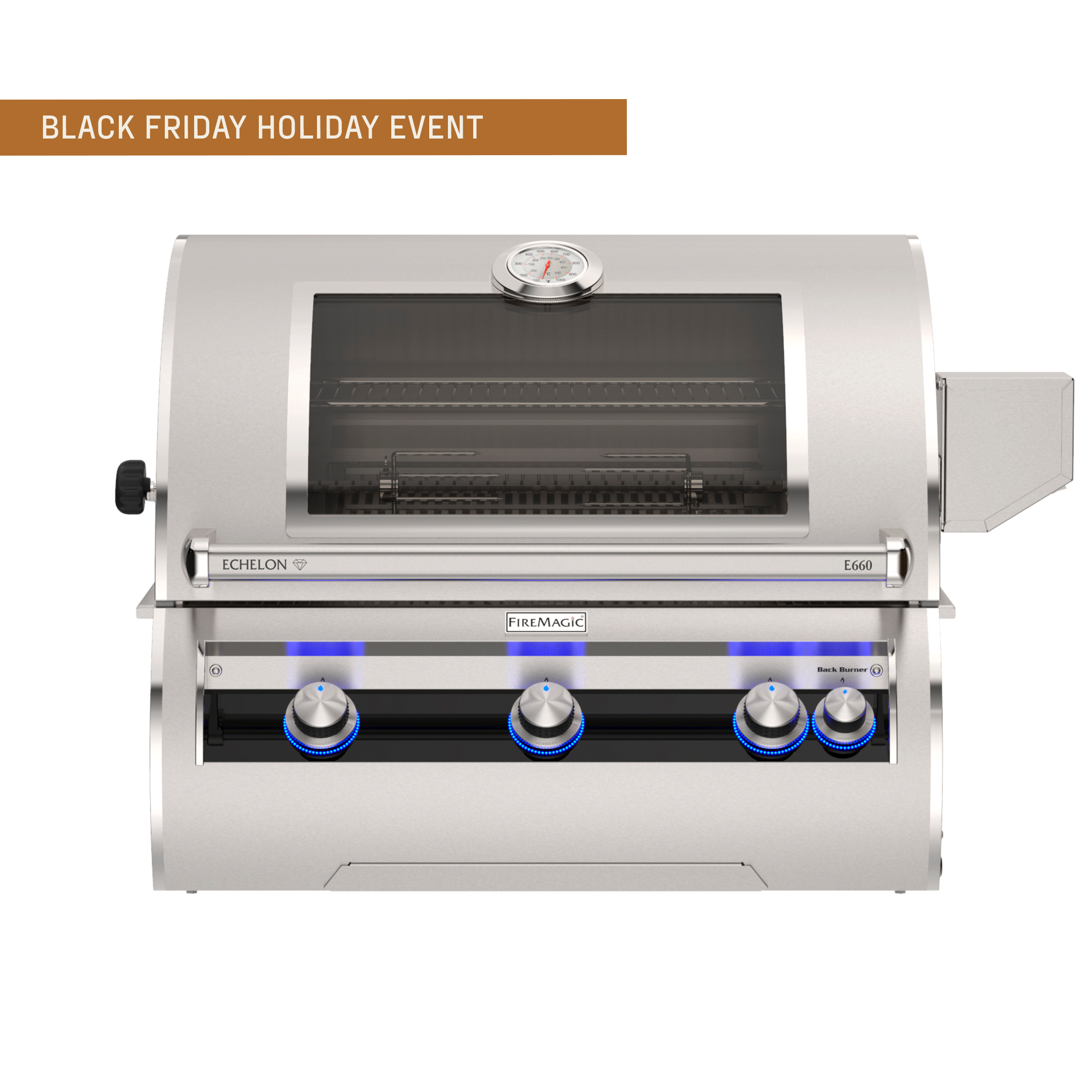 Fire Magic Echelon Diamond E660i Built-In Grill – 660 sq in Cooking Surface, 75,000 BTU Cast Stainless Burners, Analog Thermometer & 304 Stainless Steel