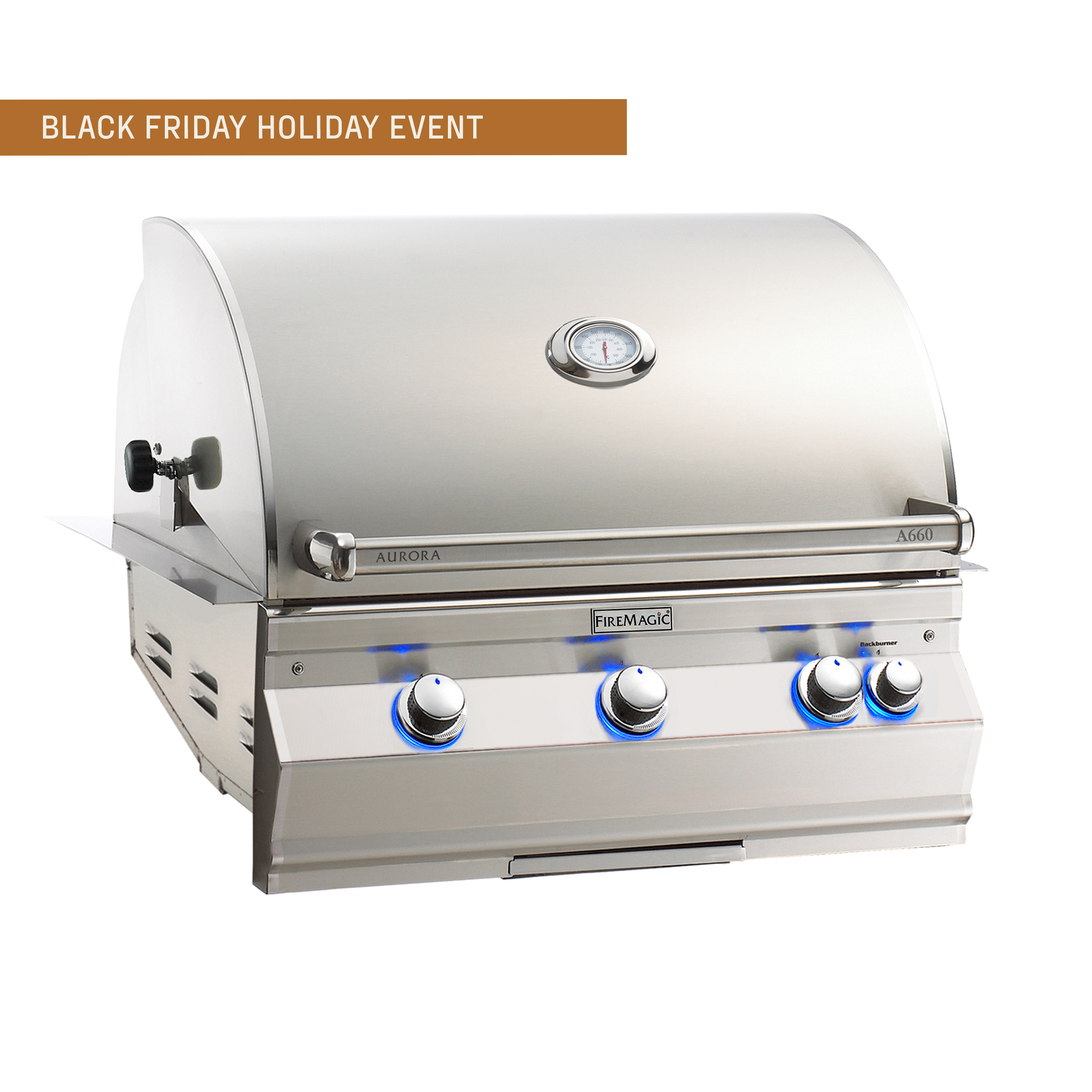 Fire Magic Aurora A660i Built-In Grill – 660 sq in Cooking Area, Cast Stainless Burners, Analog Thermometer, 304-Stainless Steel