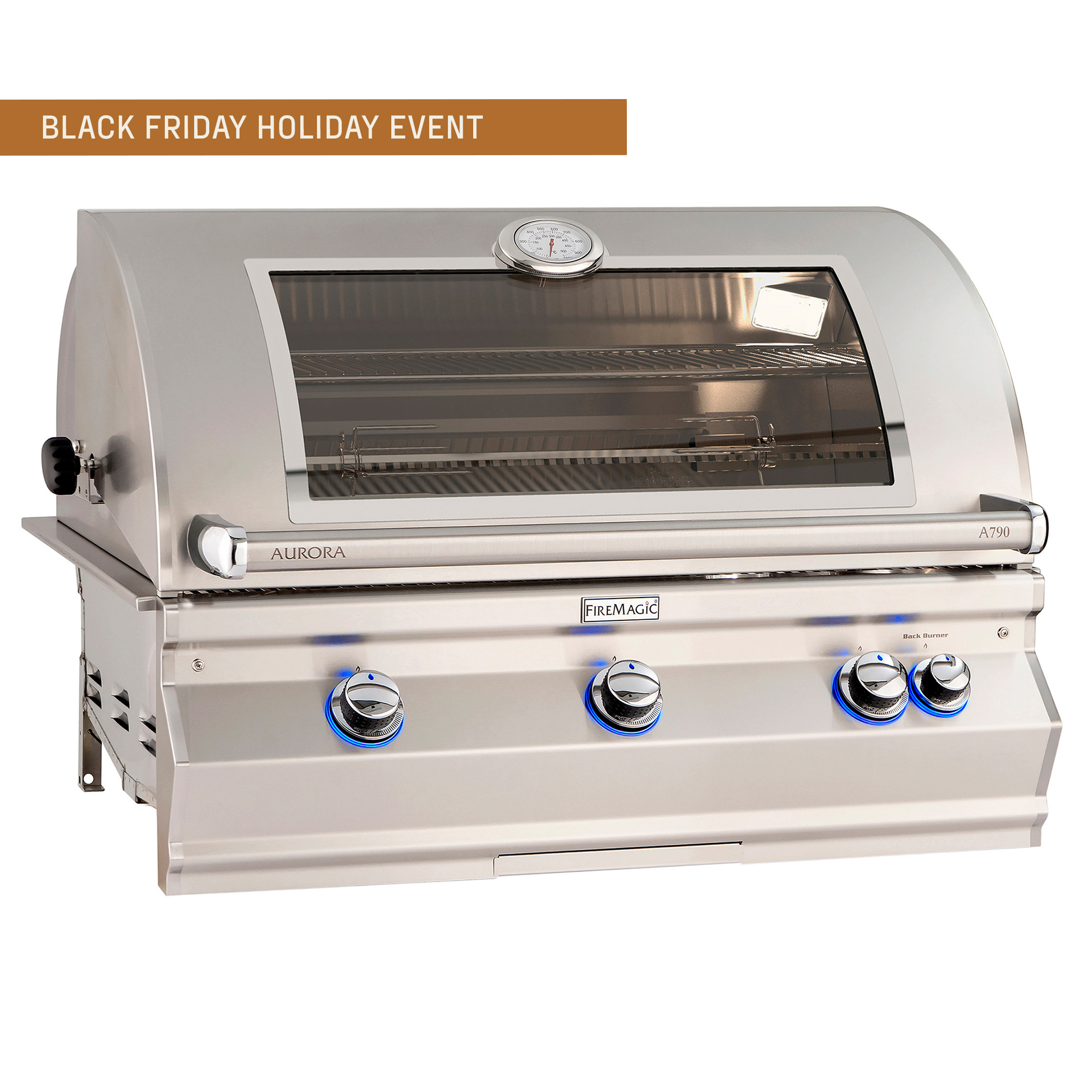 FireMagic Aurora A790i Built-In Grill – Approx. 792 sq in Cooking Surface, 90,000 BTU Cast Stainless Burners, Analog Thermometer, 304-Grade Stainless Steel