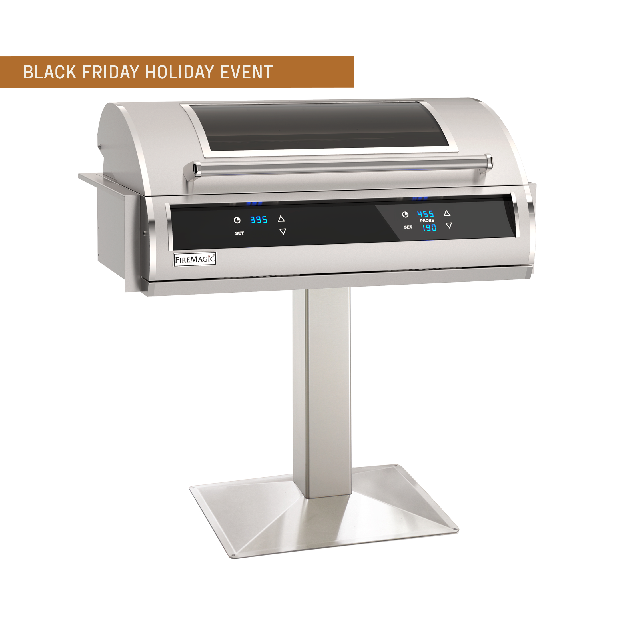 FireMagic EL500s Post Mount Electric Grill – 304 Stainless Steel, Dual Heating Elements, Digital Controls, 240V Freestanding Design