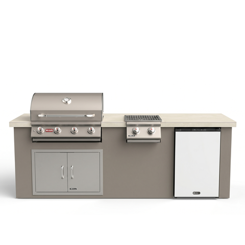 Living Outdoorsy 7' Complete Outdoor Kitchen Island - Bull Outlaw 30" Grill Package | Grey Stucco & Cream Porcelain Countertop — outdoor living product at Living Outdoorsy