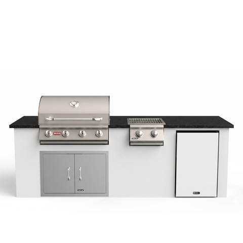 Living Outdoorsy 7' Complete Outdoor Kitchen Island - Bull Outlaw 30" Grill Package | White Stucco & Black Granite Countertop — outdoor living product at Living Outdoorsy
