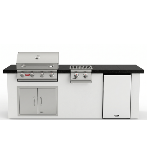 Living Outdoorsy 8' Complete Outdoor Kitchen Island - Bull Outlaw 30" Grill Package | White Stucco & Black Granite Countertop — outdoor living product at Living Outdoorsy
