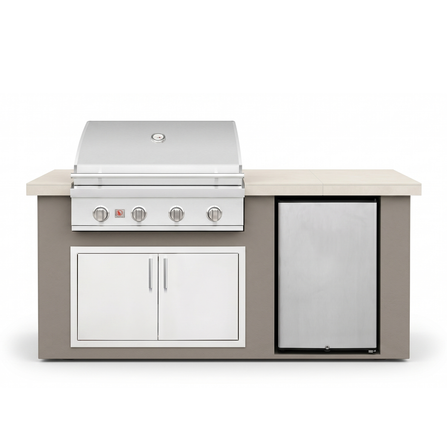 Living Outdoorsy 6' Complete Outdoor Kitchen Island — Summerset Sizzler SZR32 Grill Package | Grey Stucco & Cream Porcelain Countertop