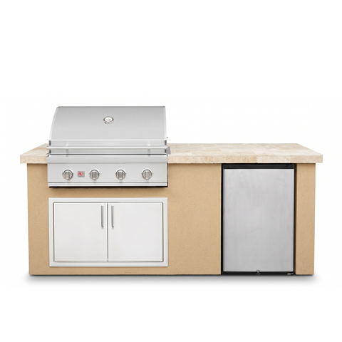 Living Outdoorsy 6' Complete Outdoor Kitchen Island — Summerset Sizzler SZR32 Grill Package | Warm Sand Stucco & Travertine Tile Countertop — outdoor living product at Living Outdoorsy
