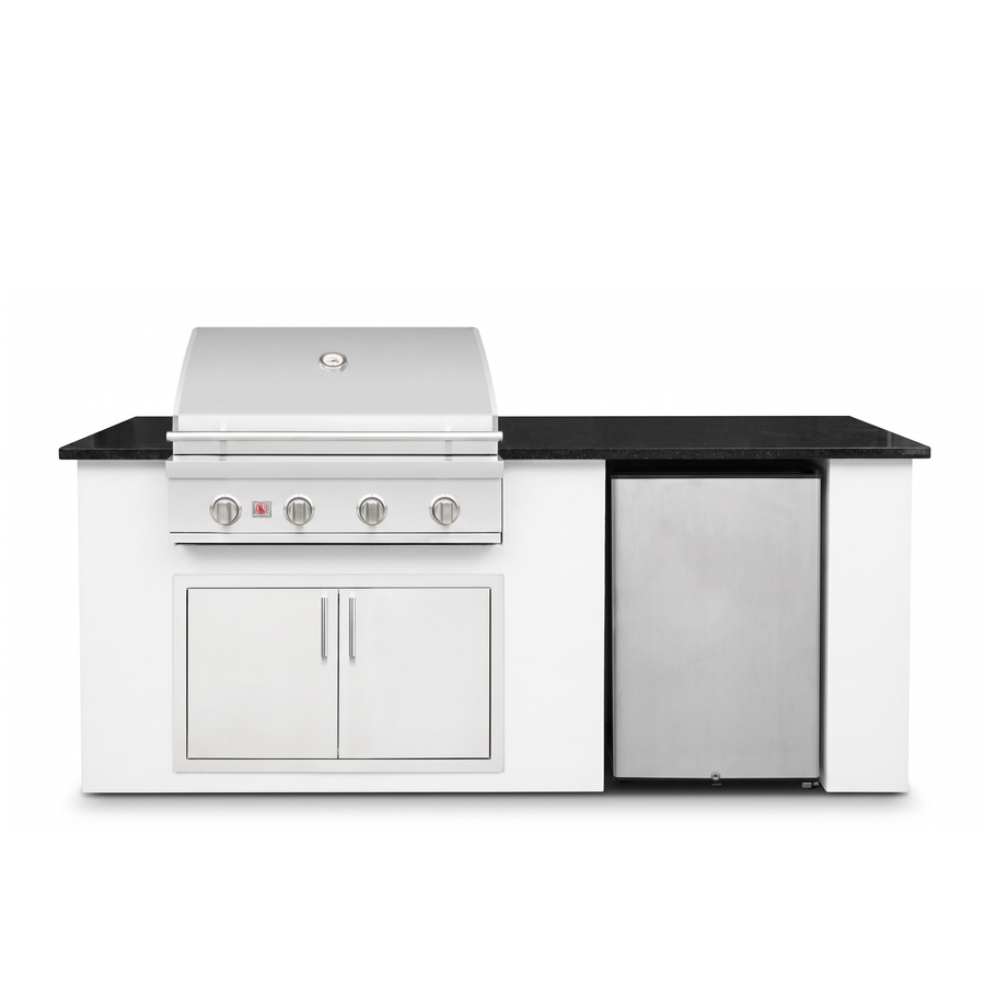 Living Outdoorsy 6' Complete Outdoor Kitchen Island — Summerset Sizzler SZR32 Grill Package | White Stucco & Black Granite Countertop