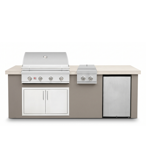 Living Outdoorsy 7' Complete Outdoor Kitchen Island — Summerset Sizzler SZR32 Grill Package | Grey Stucco & Cream Porcelain Countertop — outdoor living product at Living Outdoorsy