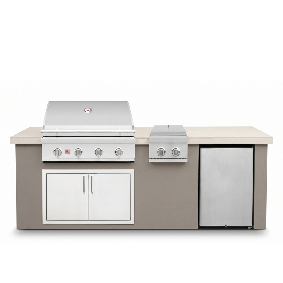 Living Outdoorsy 7' Complete Outdoor Kitchen Island — Summerset Sizzler SZR32 Grill Package | Grey Stucco & Cream Porcelain Countertop