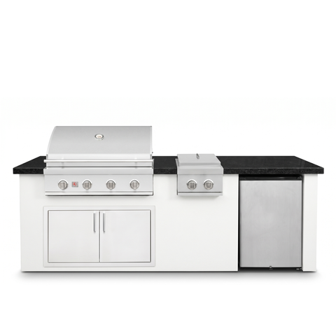 Living Outdoorsy 7' Complete Outdoor Kitchen Island — Summerset Sizzler SZR32 Grill Package | White Stucco & Black Granite Countertop — outdoor living product at Living Outdoorsy