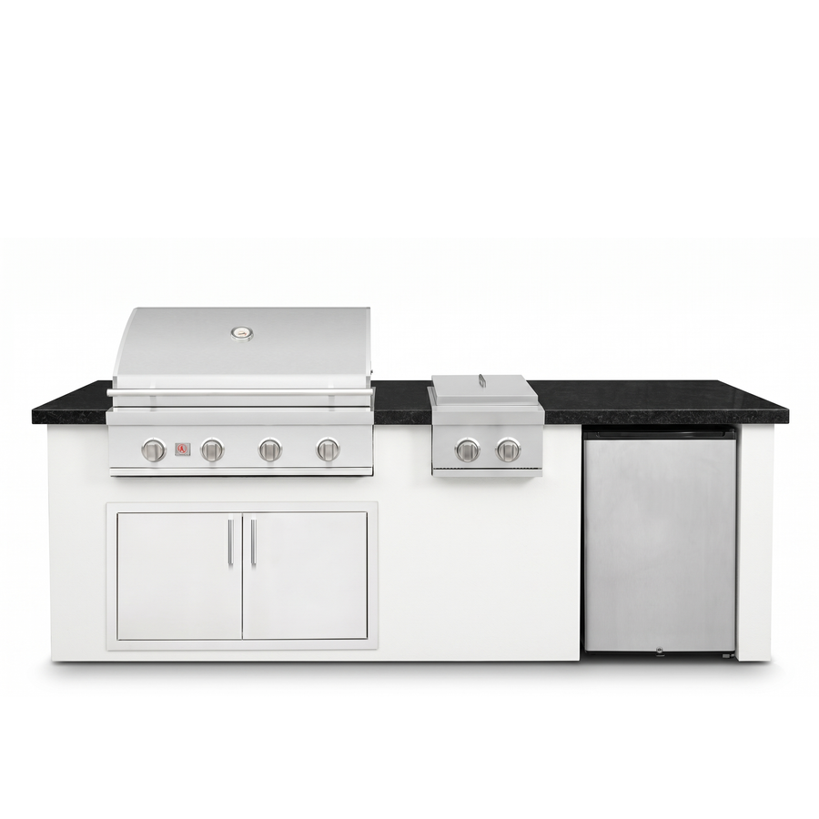 Living Outdoorsy 7' Complete Outdoor Kitchen Island — Summerset Sizzler SZR32 Grill Package | White Stucco & Black Granite Countertop