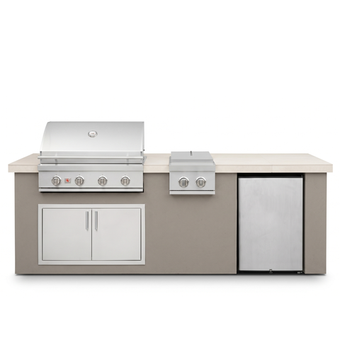 Living Outdoorsy 8' Complete Outdoor Kitchen Island — Summerset Sizzler SZR32 Grill Package | Grey Stucco & Cream Porcelain Countertop — outdoor living product at Living Outdoorsy