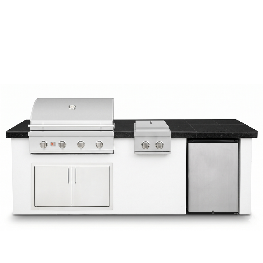 Living Outdoorsy 8' Complete Outdoor Kitchen Island — Summerset Sizzler SZR32 Grill Package | White Stucco & Black Granite Countertop