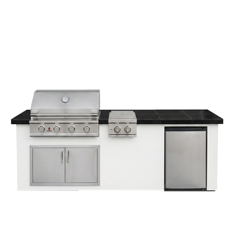 Living Outdoorsy 8' Complete Outdoor Kitchen Island — True Flame TFE32 Grill Package | White Stucco & Black Granite — outdoor living product at Living Outdoorsy