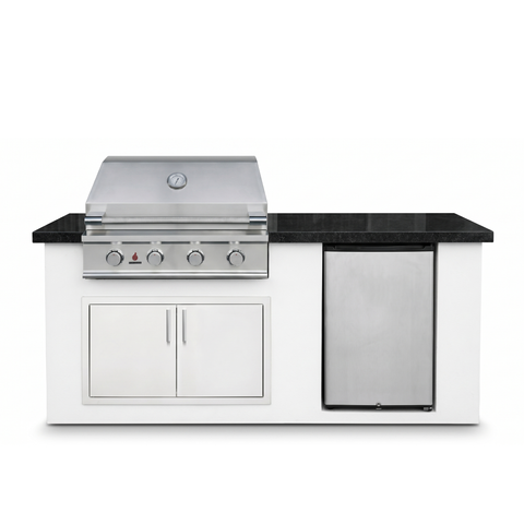 Living Outdoorsy 6' Complete Outdoor Kitchen Island — True Flame TFE32 Grill Package | White Stucco & Black Granite Countertop — outdoor living product at Living Outdoorsy