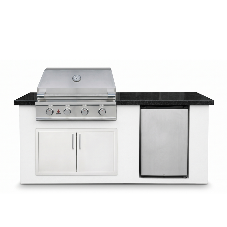 Living Outdoorsy 6' Complete Outdoor Kitchen Island — True Flame TFE32 Grill Package | White Stucco & Black Granite Countertop