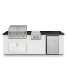 Living Outdoorsy 7' Complete Outdoor Kitchen Island — True Flame TFE32 Grill Package | White Stucco & Black Granite Countertop