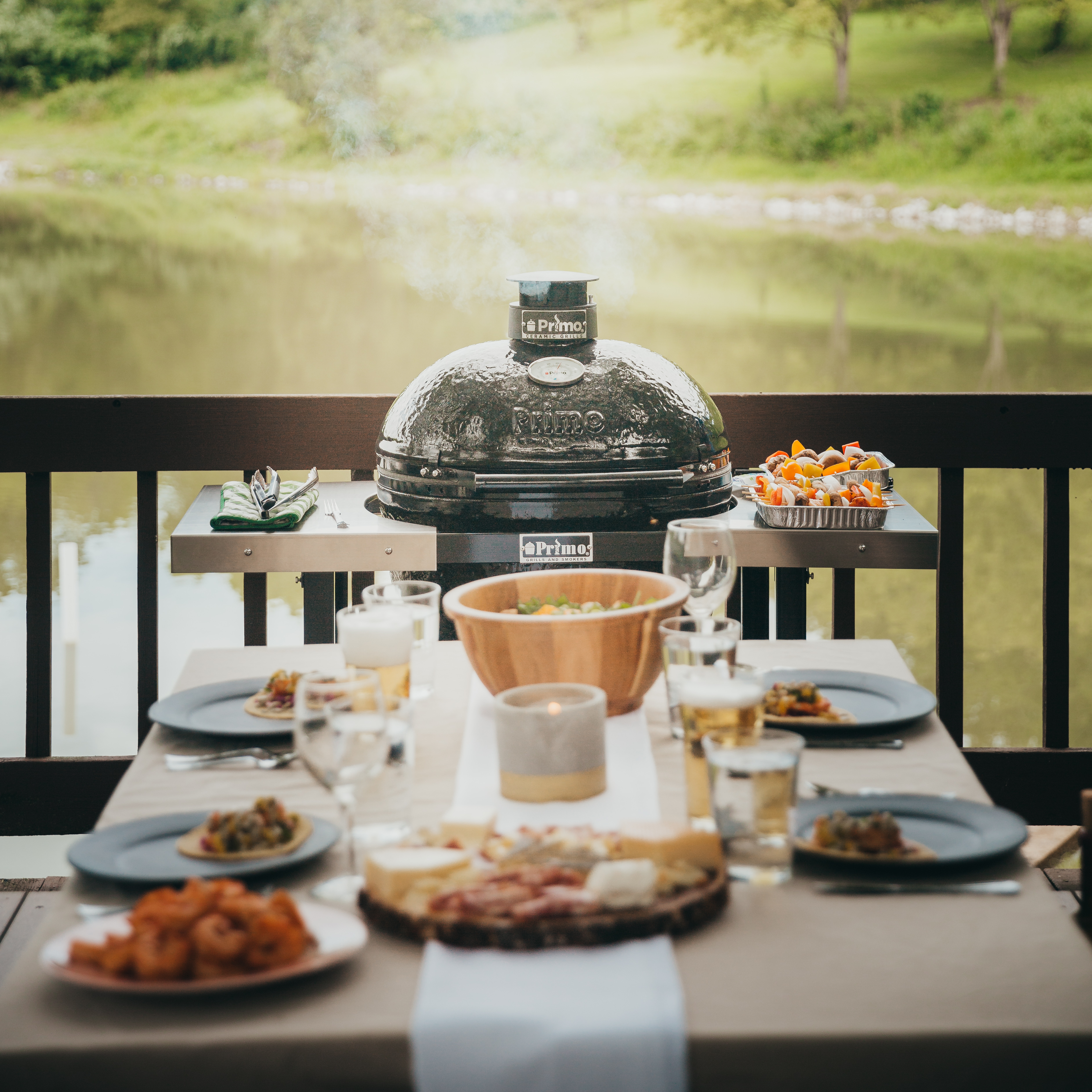 Primo Ceramic Grills Round Charcoal All-In-One Stand, Side Shelves, Ash Tool and Grate Lifter