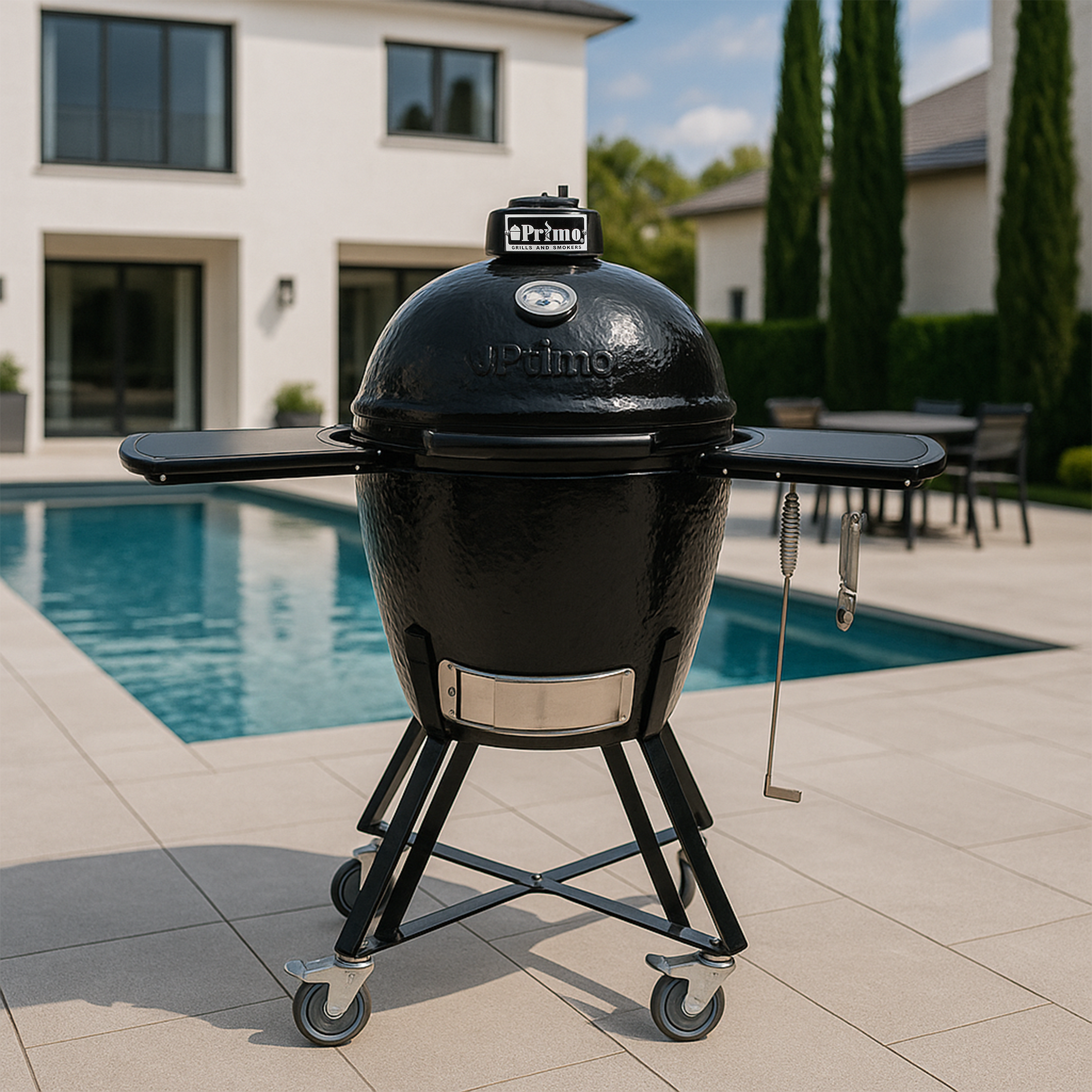 Primo Ceramic Grills Round Charcoal All-In-One Stand, Side Shelves, Ash Tool and Grate Lifter