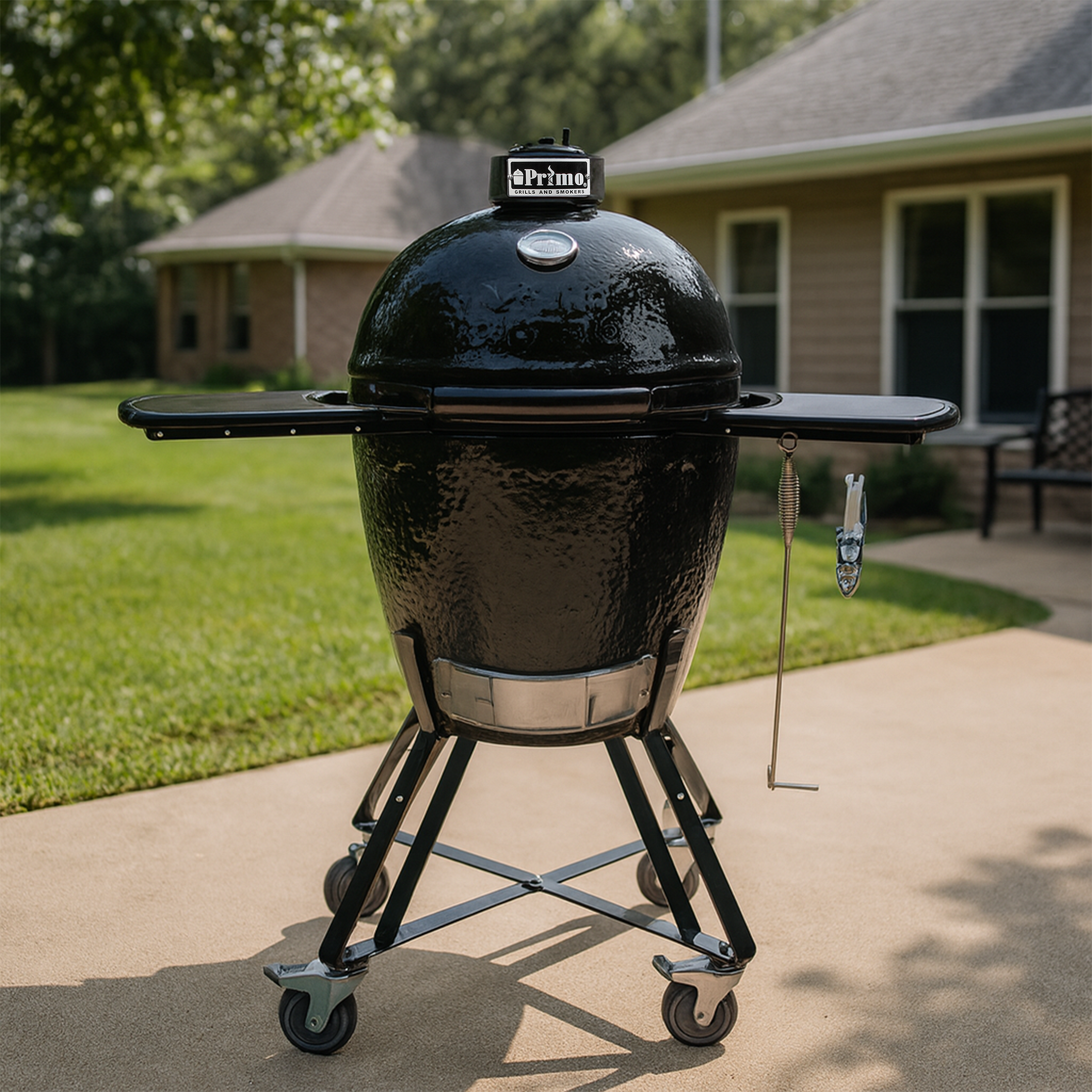 Primo Ceramic Grills Round Charcoal All-In-One Stand, Side Shelves, Ash Tool and Grate Lifter