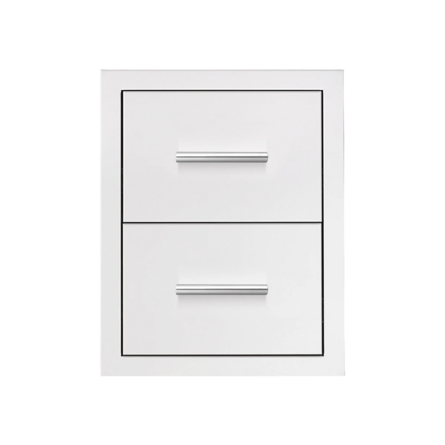 Summerset Grills 17 inch double storage drawer with two closed white drawers and sleek handles.