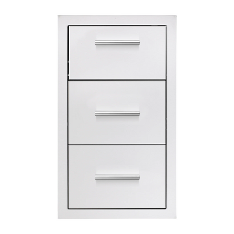 Summerset Grills 17 inch vertical 2-drawer and paper towel holder combo with a masonry frame return, featuring a all-white design with sleek handles. — outdoor living product at Living Outdoorsy