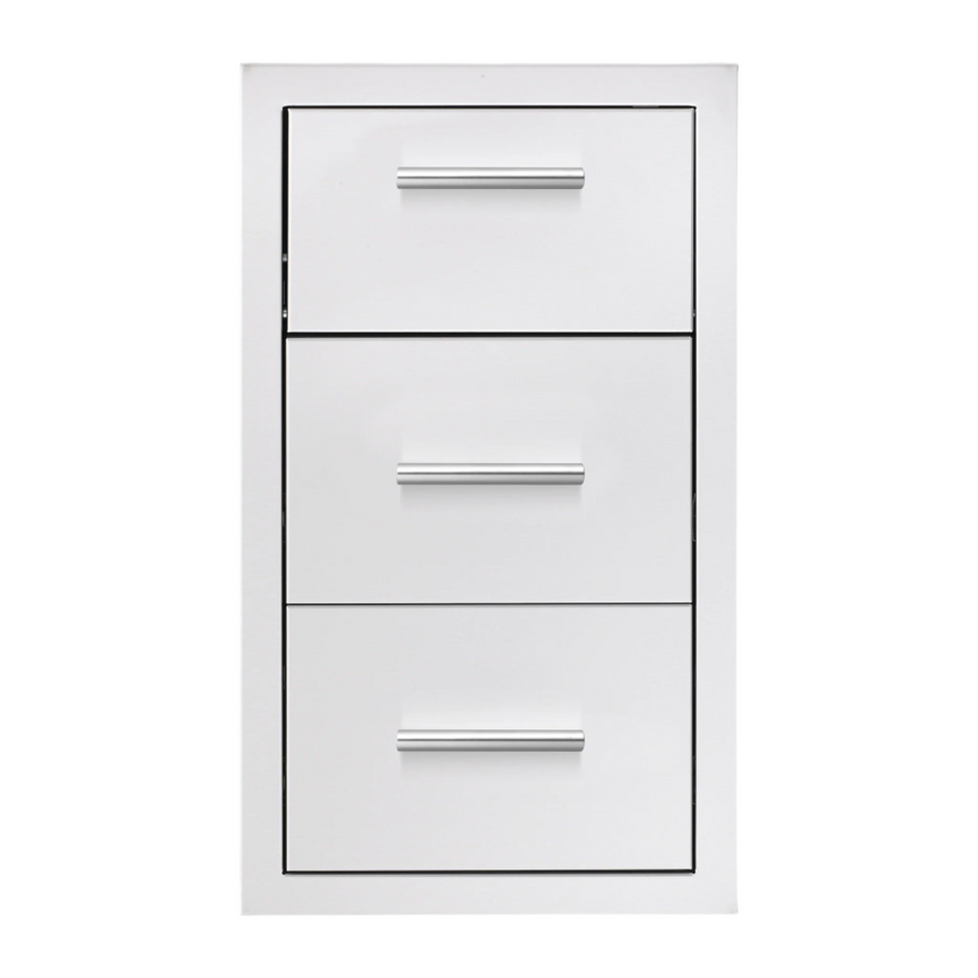 Summerset Grills 17 inch vertical 2-drawer and paper towel holder combo with a masonry frame return, featuring a all-white design with sleek handles.