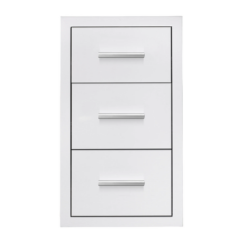 Summerset Grills 17 inch triple storage drawer with sleek curved handles, fully enclosed with stainless steel construction. — outdoor living product at Living Outdoorsy