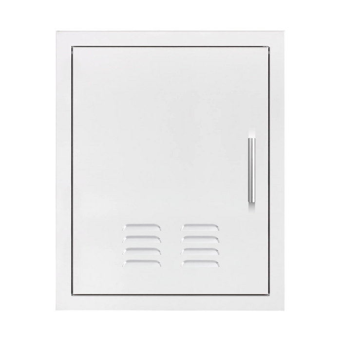 Summerset Grills 18 inch vented vertical access door with a left hinge, featuring a sleek stainless steel finish and a handle on the right side.