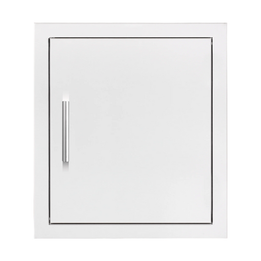 Summerset Grills Stainless Steel 18 inch vertical access door with a handle on the right side, closed and set against a white background.