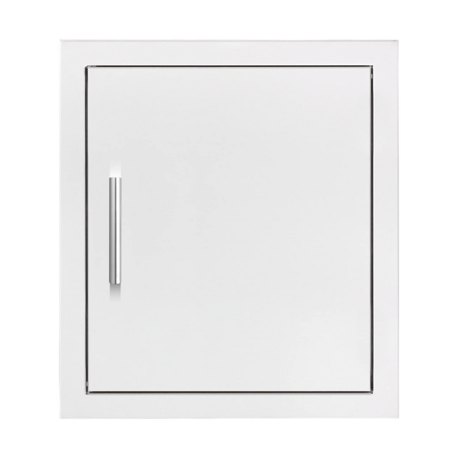 Summerset Grills Stainless Steel 18 inch vertical access door with a handle on the right side, closed and set against a white background.