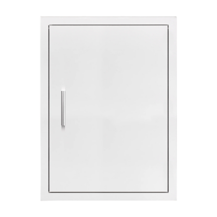 Summerset Grills 20x27 inch vertical access door with a masonry frame return, featuring a stainless steel finish and a curved handle.