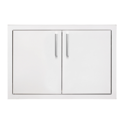 Summerset Grills 26 inch Stainless Steel Double Access Door with a sleek white finish and bar handle.