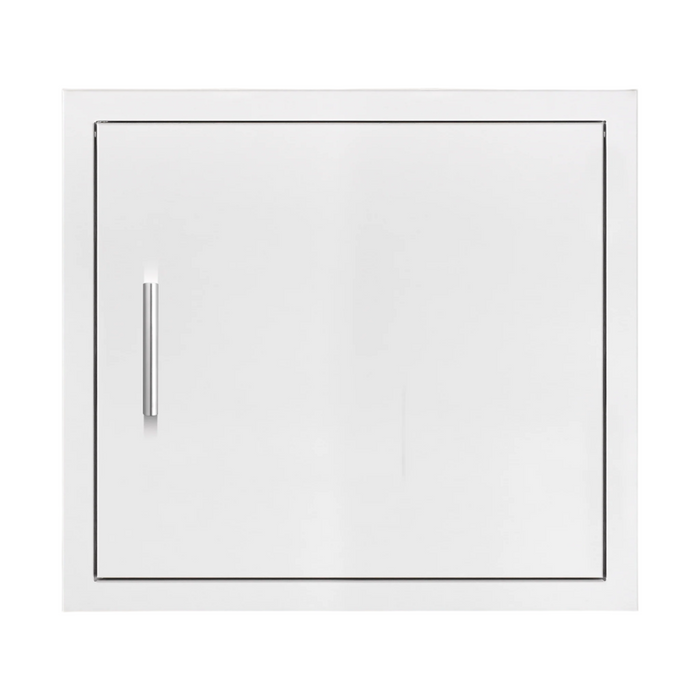 Summerset Grills 27 inch stainless steel horizontal access door with a sleek white finish and a bar handle on the side.