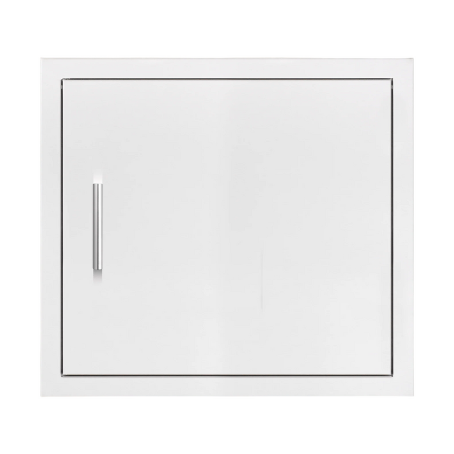 Summerset Grills 27 inch stainless steel horizontal access door with a sleek white finish and a bar handle on the side.