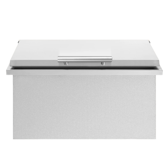A white Summerset Grills 28 inch built-in cooler with stainless steel construction.