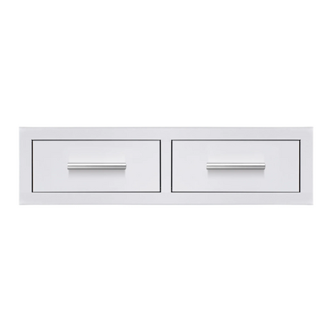 Summerset Grills 32 inch double horizontal storage drawer with sleek curved handles, fully enclosed with durable construction. — outdoor living product at Living Outdoorsy