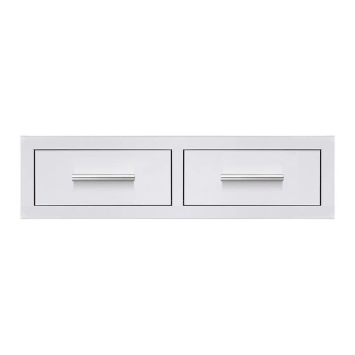 Summerset Grills 32 inch double horizontal storage drawer with sleek curved handles, fully enclosed with durable construction.