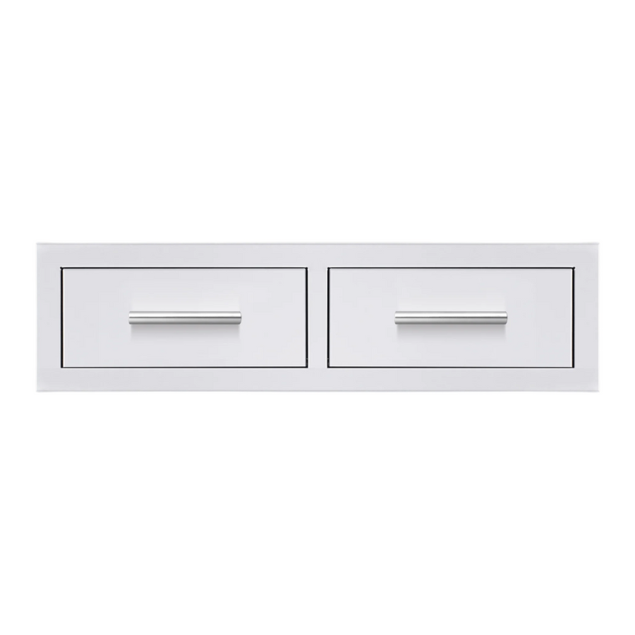 Summerset Grills 32 inch double horizontal storage drawer with sleek curved handles, fully enclosed with durable construction.