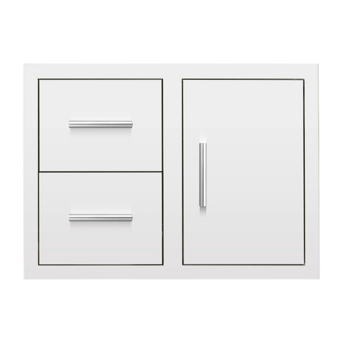 Summerset Grills 33 inch combination of two drawers and one access door with sleek handles, made of stainless steel. — outdoor living product at Living Outdoorsy