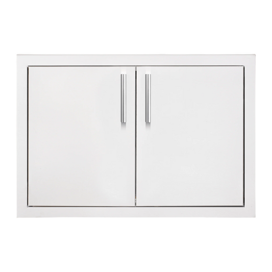 Summerset Grills 33 inch Stainless Steel Double Access Door with a sleek white finish and bar handle.