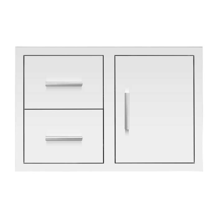 Summerset Grills 33 inch combination of two drawers and an access door with masonry frame return, featuring stainless steel construction and sleek handles.