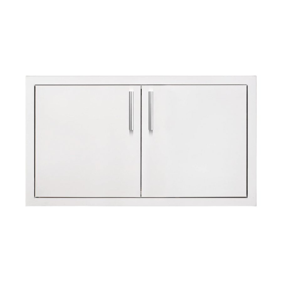 Summerset Grills 33 inch double access door with masonry frame return, featuring stainless steel construction and sleek handles.