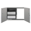 Stainless steel kitchen cabinet with open doors thumbnail