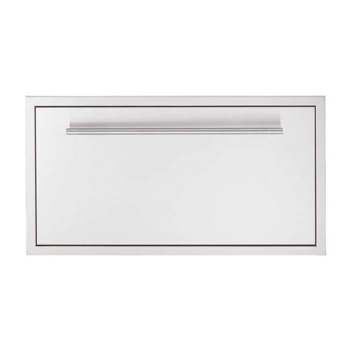 Summerset Grills 36 inch large pullout storage drawer with a stainless steel finish.